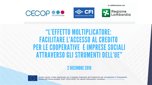 Strumenti UE per l’accesso al credito, workshop per cooperative e imprese sociali