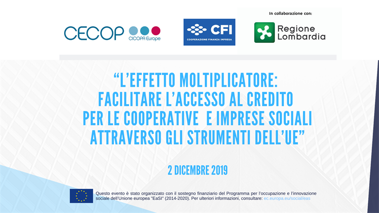 Strumenti UE per l'accesso al credito, workshop per cooperative e imprese sociali