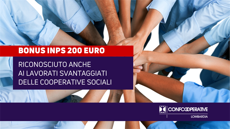 Bonus INPS di 200 euro anche ai lavoratori svantaggiati delle cooperative sociali