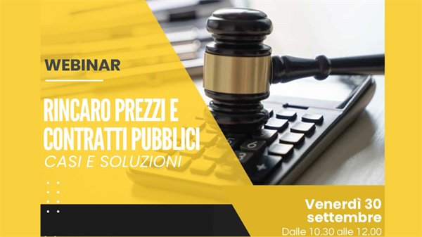 SAVE THE DATE | WEBINAR 30 SETTEMBRE "Rincaro prezzi e contratti pubblici - casi e soluzioni"