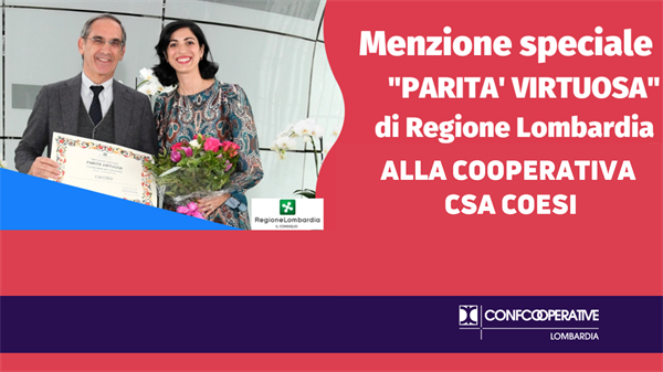 Premio "Parità Virtuosa", menzione speciale alla cooperativa CSA COESI