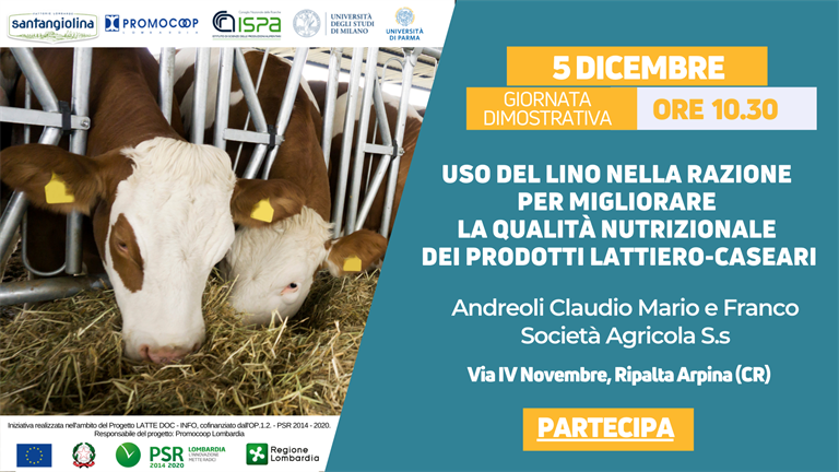 SAVE THE DATE | 5 dicembre - Giornata dimostrativa “Uso del lino nella razione per migliorare la qualità nutrizionale dei prodotti lattiero-caseari. Un’esperienza in azienda"