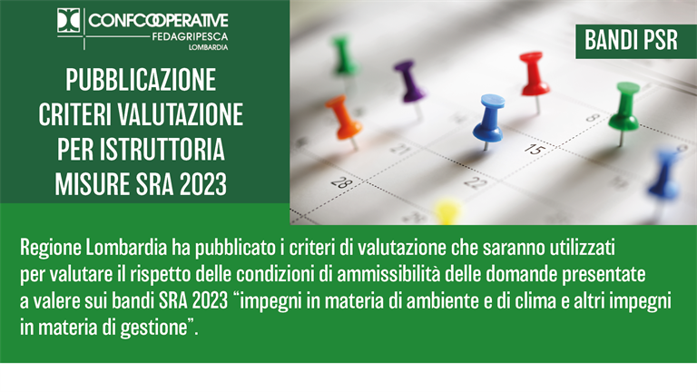 BANDI PSR – Pubblicazione criteri valutazione per istruttoria misure SRA 2023