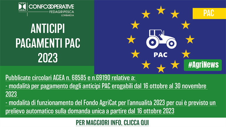 PAC – Dal 16 ottobre l’anticipo dei pagamenti della domanda unica 2023 e delle misure a superficie