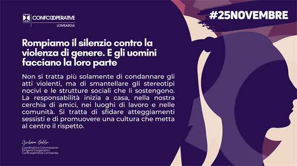 Baldin: rompiamo il silenzio contro la violenza di genere. E gli uomini facciano la loro parte