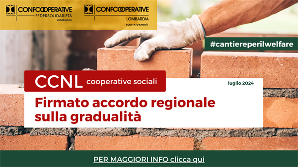 CCNL cooperative sociali, firmato l’accordo regionale sulla gradualità