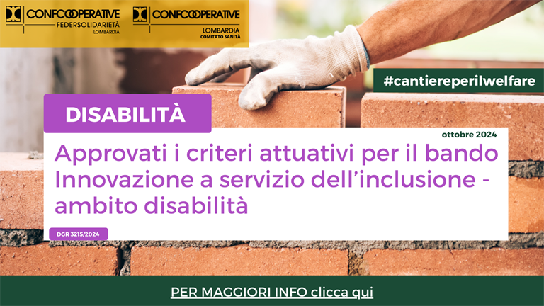 Regione approva i criteri attuativi per il bando "Innovazione a servizio dell'inclusione - ambito disabilità"