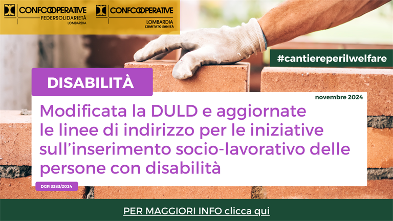 DISABILITÀ  - Regione aggiorna le linee di indirizzo per le iniziative sull’inserimento socio-lavorativo delle persone con disabilità