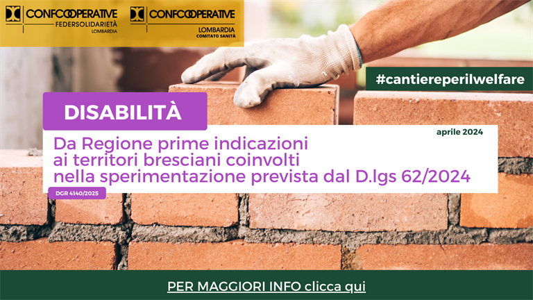 DISABILITÀ - Da Regione prime indicazioni ai territori bresciani coinvolti nella sperimentazione prevista dal D.Lgs 62/2024