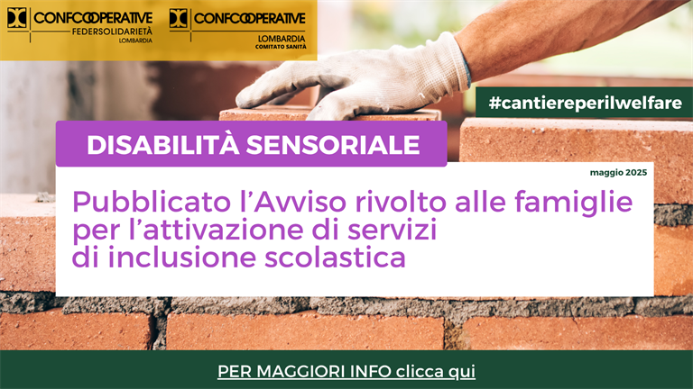 Disabilità sensoriale - Pubblicato l'Avviso rivolto alle famiglie per l'attivazione dei servizi di inclusione scolastica