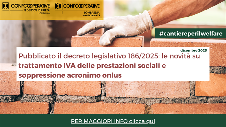 Pubblicato il decreto legislativo 186/2025: le novità su trattamento IVA delle prestazioni sociali e soppressione acronimo onlus