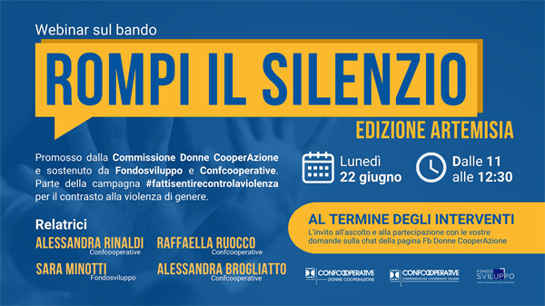 Violenza di genere: webinar informativo sul bando Rompi il silenzio – Edizione Artemisia