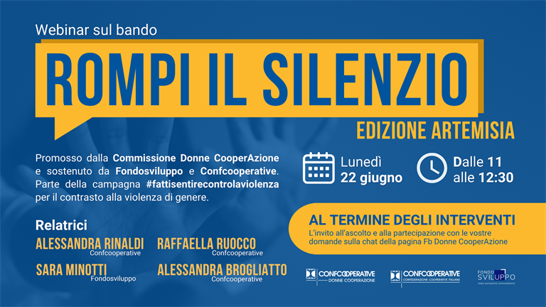 Violenza di genere: webinar informativo sul bando Rompi il silenzio – Edizione Artemisia